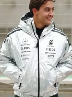 British-Racing-Driver-George-Russell-Streetwear-Silver-Hooded-Jacket