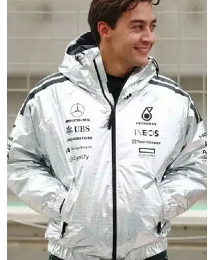 British-Racing-Driver-George-Russell-Streetwear-Silver-Hooded-Jacket