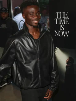 Bukayo Saka The Time Is Now Primer Black Leather Jacket For Sale