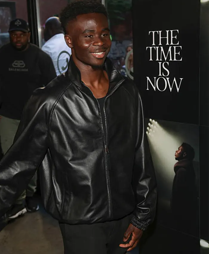 Bukayo Saka The Time Is Now Primer Black Leather Jacket For Sale