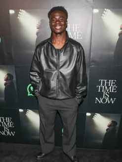 Bukayo Saka The Time Is Now Primer Black Leather Jacket Front
