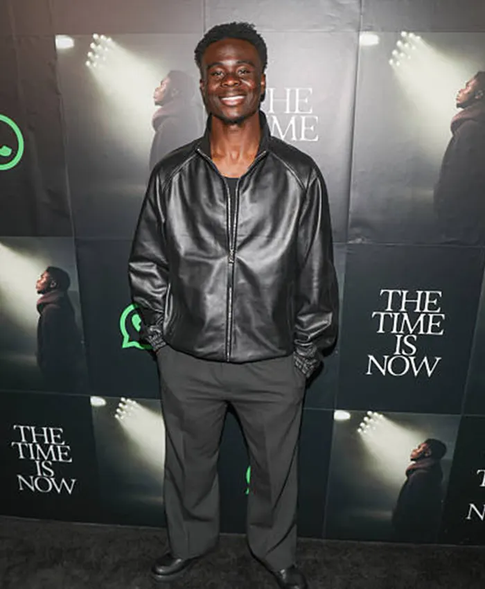 Bukayo Saka The Time Is Now Primer Black Leather Jacket Front