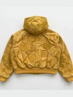 Canary Oxygen Padded Yellow Leather Zip Up Hooded Jacket