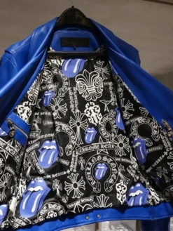 Chrome Heart Rolling Stones JJ Dean Blue Leather Jacket