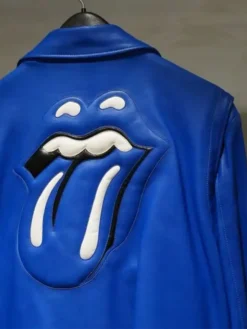 Chrome Heart Rolling Stones JJ Dean Blue Leather Jacket For Sale