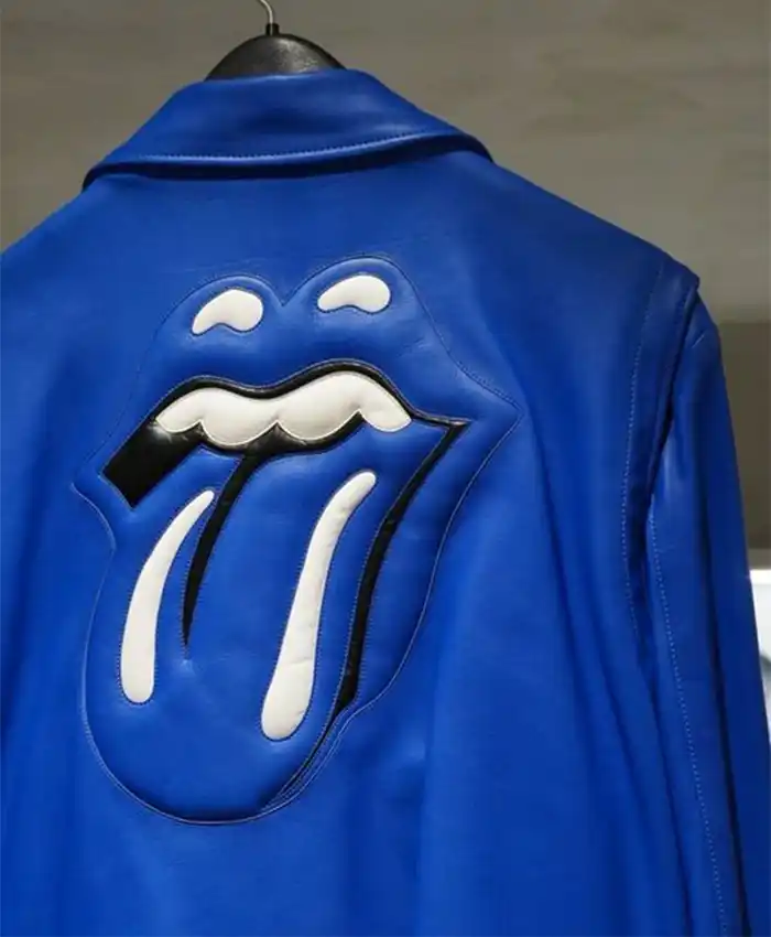 Chrome Heart Rolling Stones JJ Dean Blue Leather Jacket For Sale