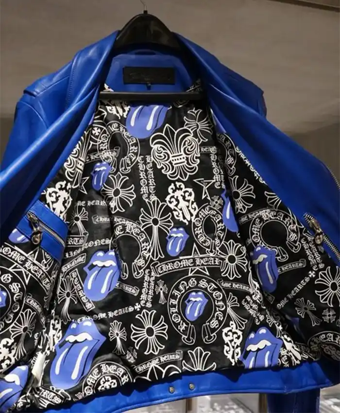 Chrome Heart Rolling Stones JJ Dean Blue Leather Jacket