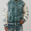 Denim Print Retro Varsity Jacket