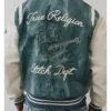 Denim Print Retro Varsity Jacket For Sale