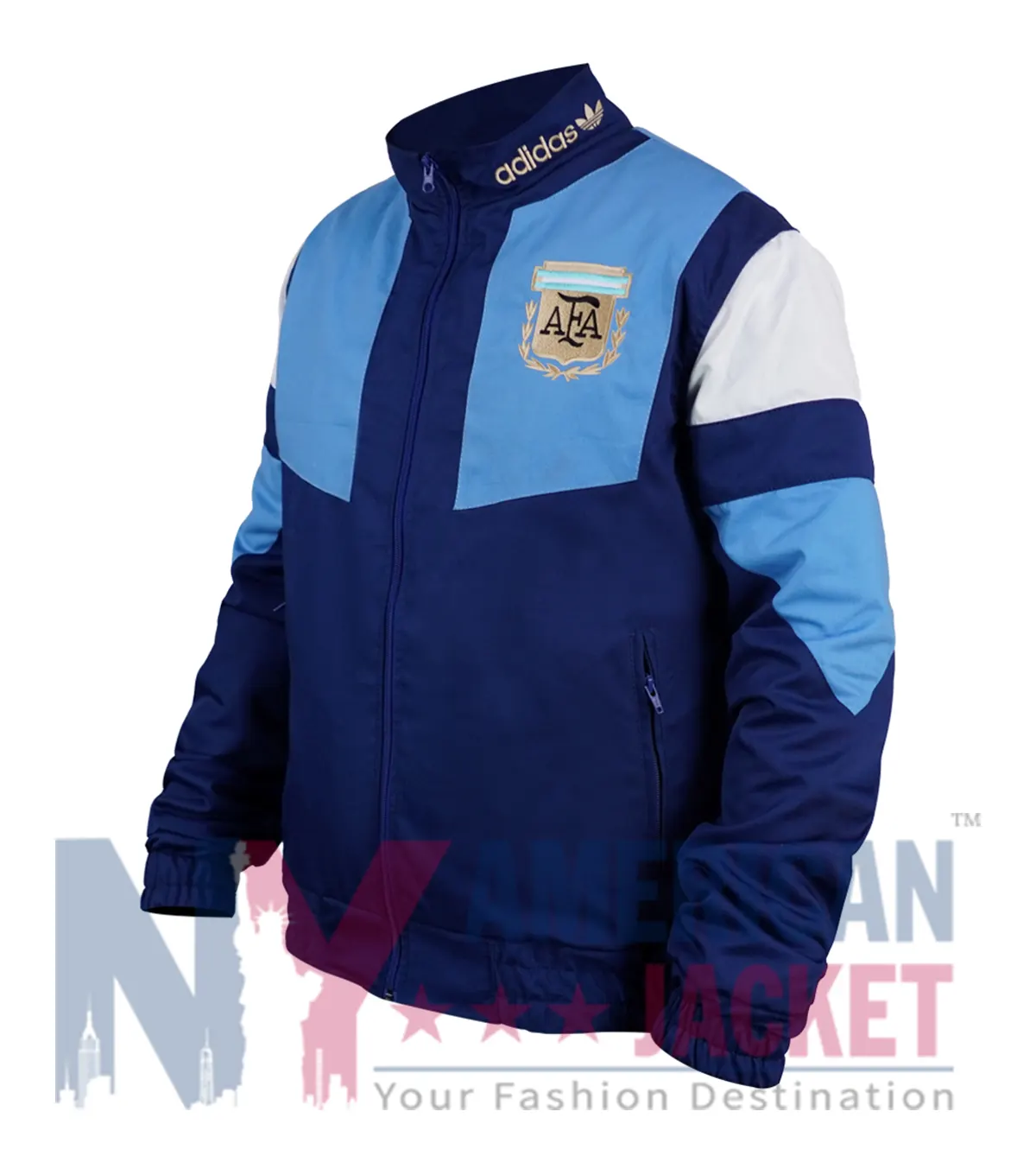 FIFA World Cup 2026 Adidas Argentina Navy Blue Jacket with cotton polyester fabric and side pockets