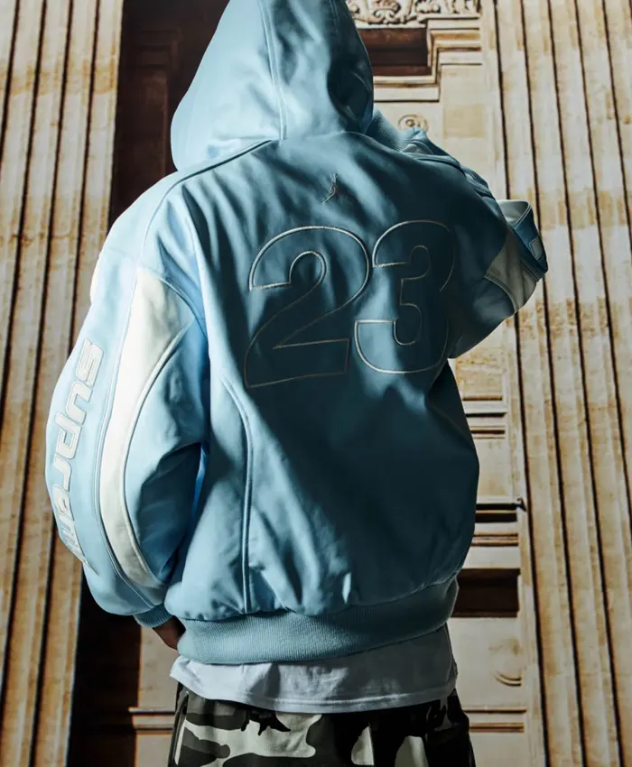 Hooded Supreme x Jordan Light Blue Jacket