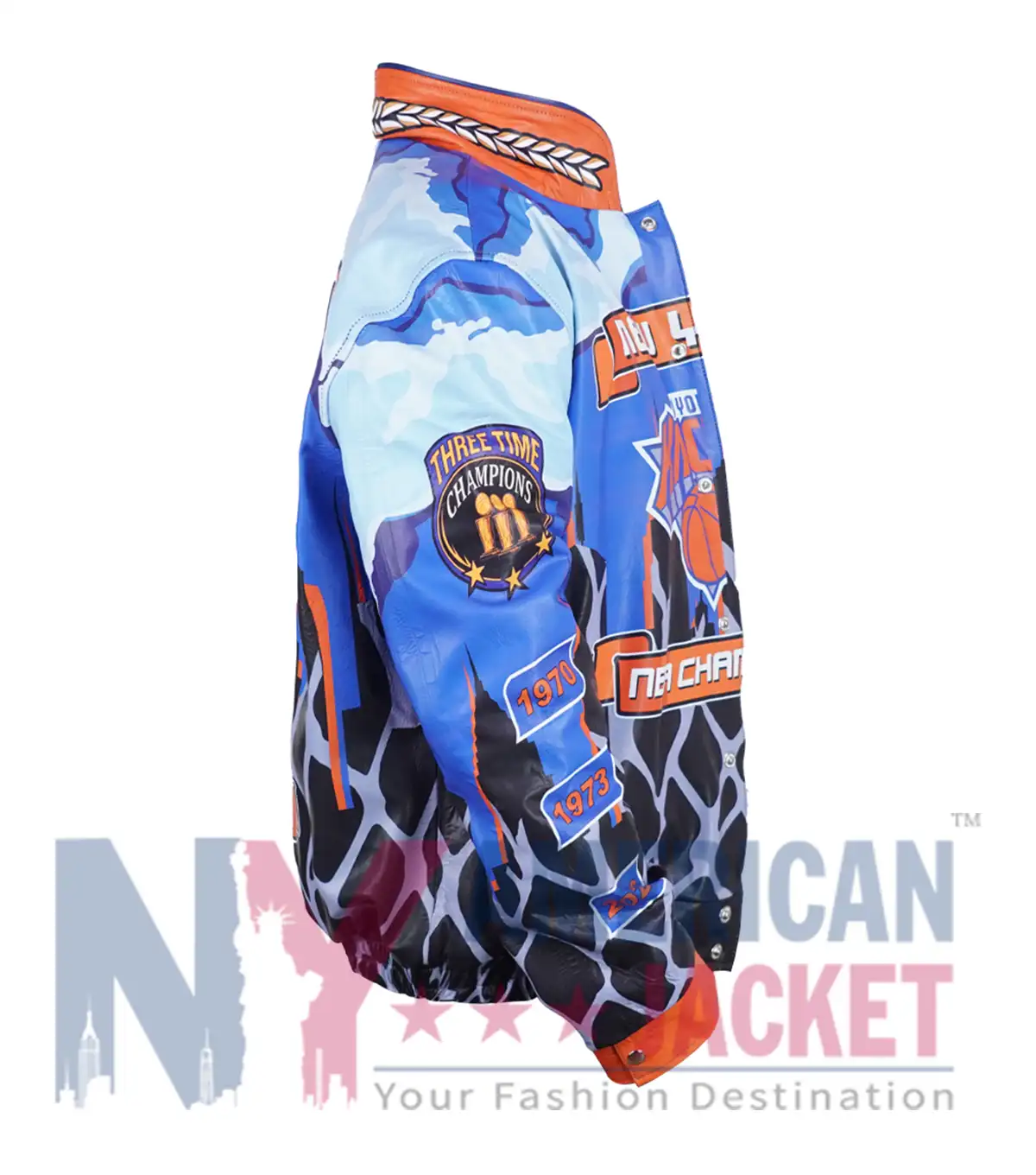 Jeff Hamilton NBA Champions Leather Bomber Jacket featuring stand-up collar and snap-tab button closure