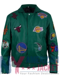Jeff Hamilton NBA Teams Collage Green Leather Jacket