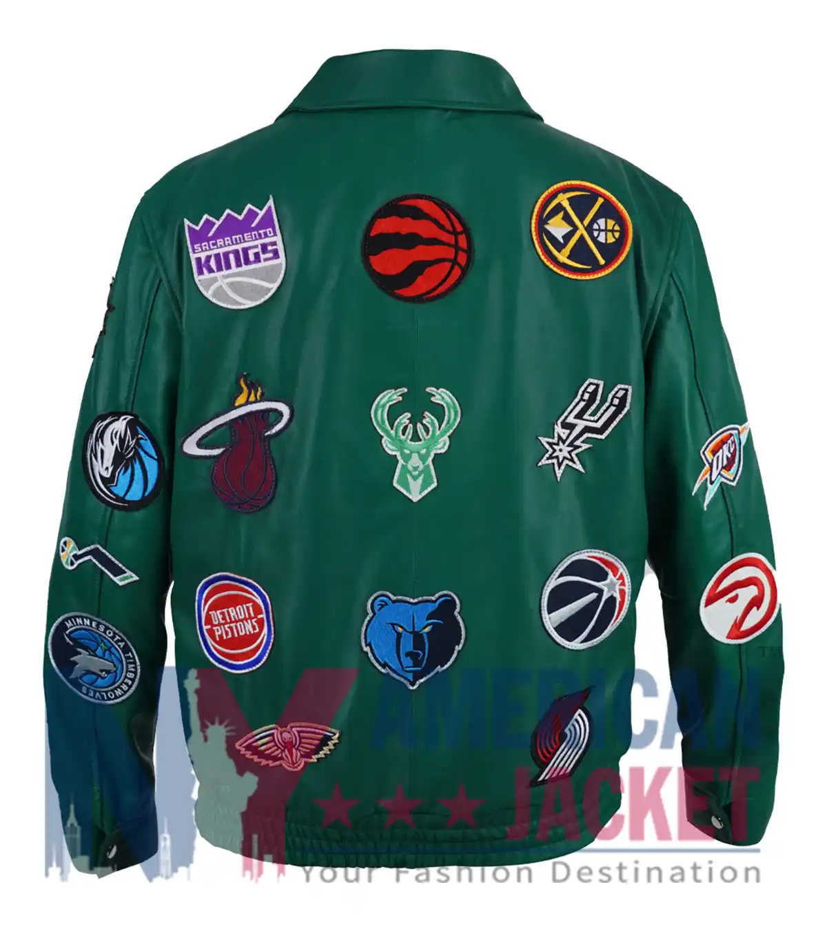 Jeff Hamilton NBA Teams Green Collage Leather Jacket
