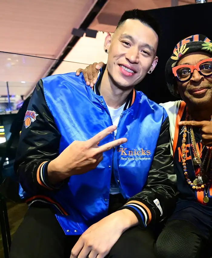 Jeremy Lin Jacket | Knicks Give And Go Satin Varsity Jacket