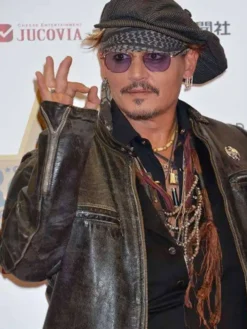 Johnny Depp Distressed Black Cafe Racer Moto Leather Jacket