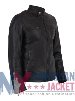 Johnny Depp Distressed Cafe Racer Moto Black Leather Jacket