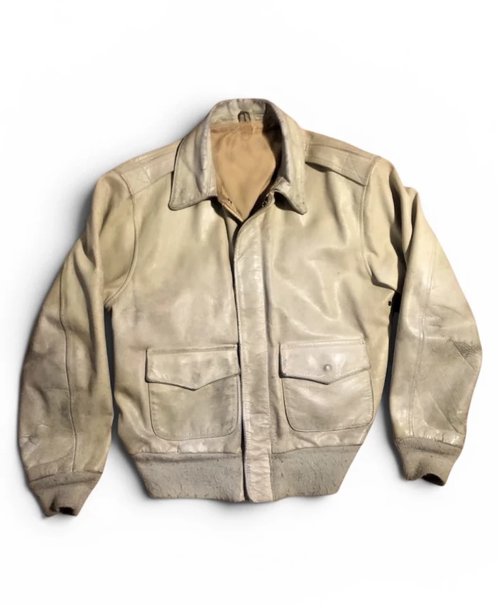 Kanye West 1980s Vintage Beige Avirex Leather Jacket
