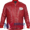 Kanye West Holiday Gas Station Patch Back Graphics Red Leather Bomber Jacket