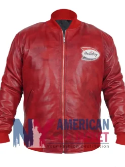 Kanye West Holiday Gas Station Patch Back Graphics Red Leather Bomber Jacket