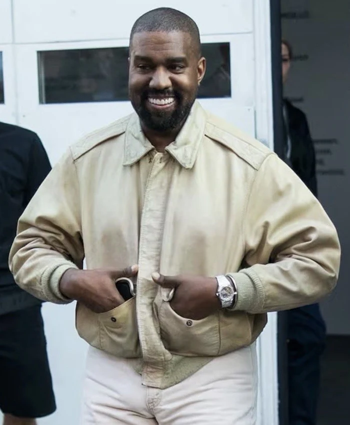 Kanye West Vintage 1980s Avirex Beige Leather Jacket