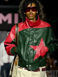 KidSuper SS27 Red And Green Star Leather Bomber Jacket