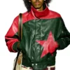 KidSuper SS27 Star Red And Green Leather Bomber Jacket
