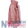 Leather Jacket With Fur Pink Open Hem Front With Fur Cuffs