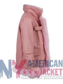 Leather Jacket With Fur Pink Open Hem Front With Fur Cuffs