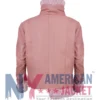 Leather Jacket With Pink Fur Open Hem Front With Fur Cuffs