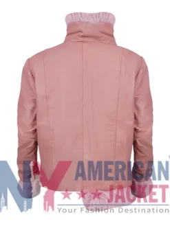 Leather Jacket With Pink Fur Open Hem Front With Fur Cuffs