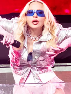 Madonna surprise Concert Times Square NYC Silver Jacket Front