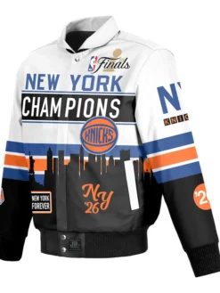 NBA Champions NY Knicks JH Design White Leather Jacket