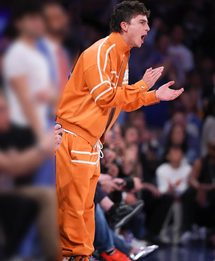 NBA Finals Game 3 Timothée Chalamet Orange Tracksuit