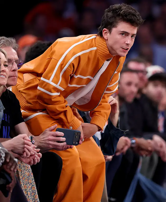 NBA Finals Timothée Chalamet Game 3 Orange Tracksuit