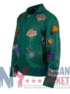 NBA Jeff Hamilton Teams Collage Green Leather Jacket