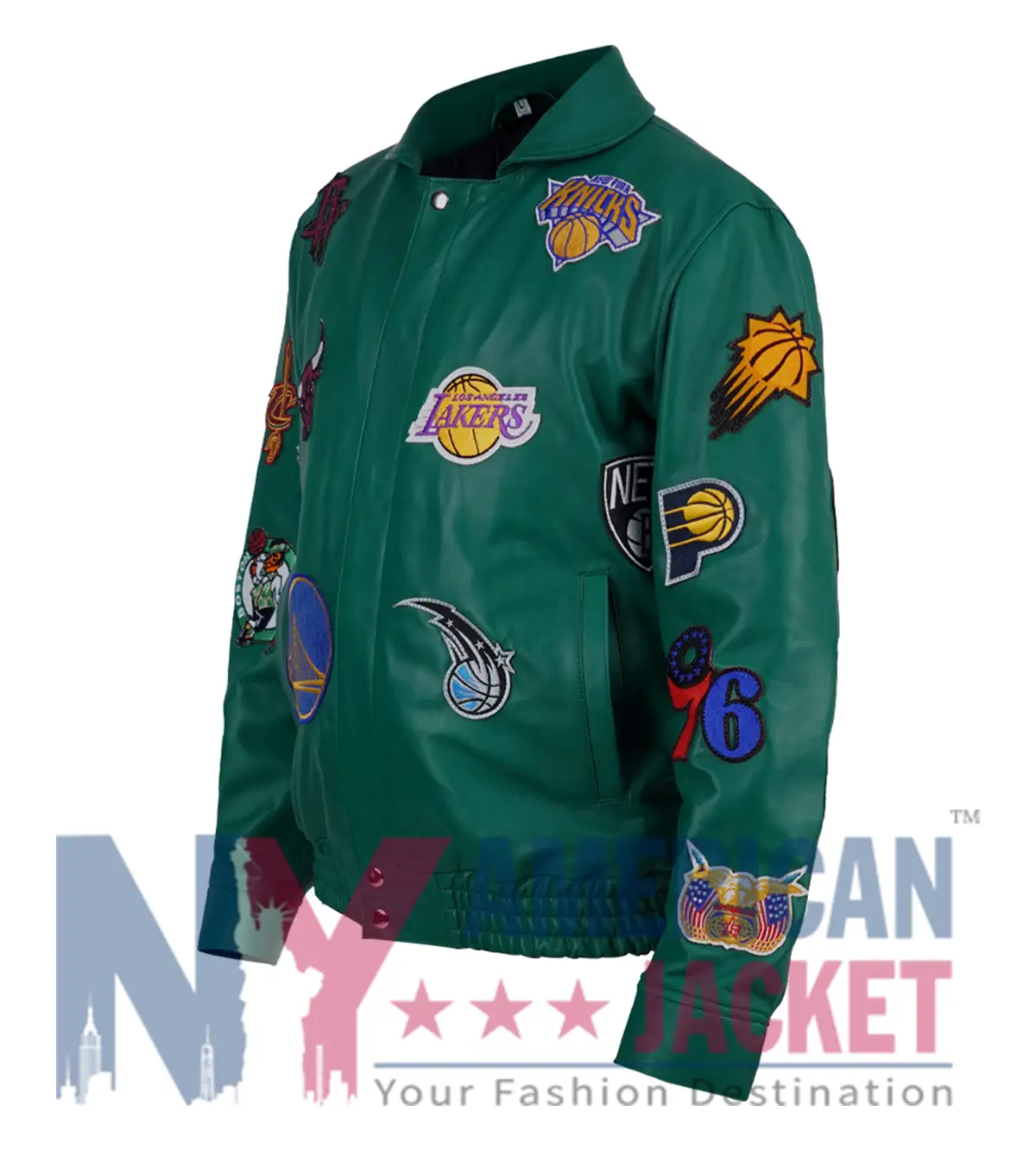 NBA Jeff Hamilton Teams Collage Green Leather Jacket