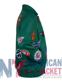NBA Jeff Hamilton Teams Collage Leather Green Jacket