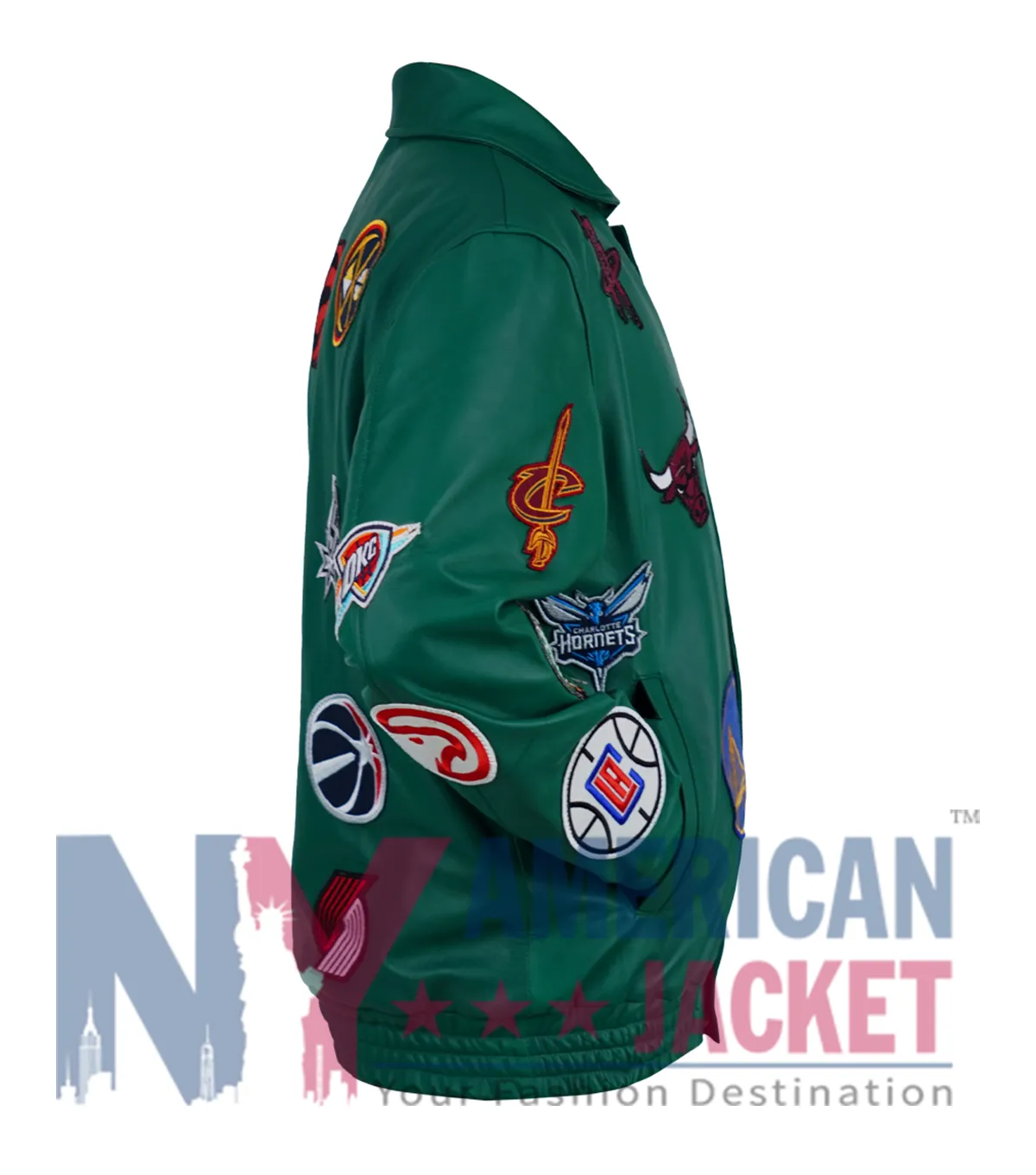 NBA Jeff Hamilton Teams Collage Leather Green Jacket
