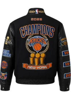 NY Knicks 2026 NBA Champions Black Wool & Leather Jacket
