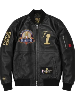 NY Knicks Black Champions 2026 Full-Zip Leather Jacket