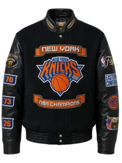 NY Knicks NBA Champions 2026 Black Wool & Leather Jacket