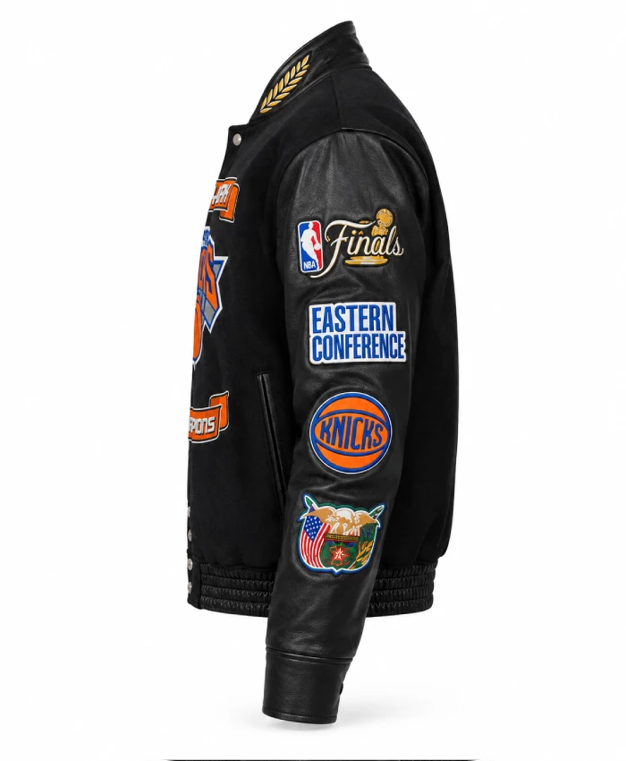 Jeff Hamilton inspired NY Knicks black wool leather jacket