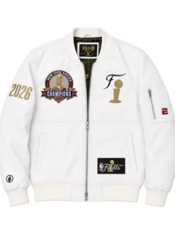 NY Knicks White Champions 2026 Full-Zip Leather Jacket