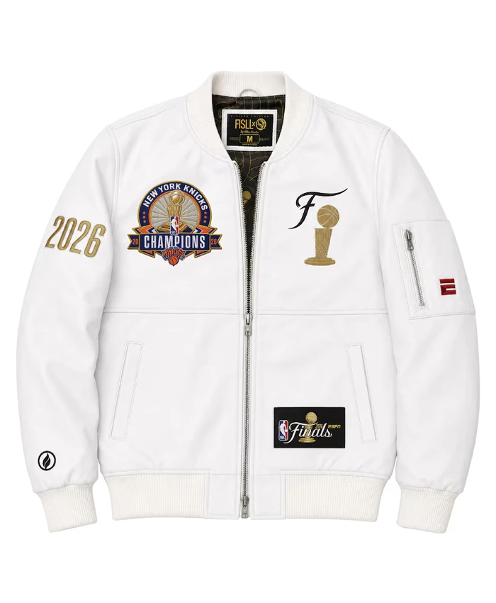NY Knicks White Champions 2026 Full-Zip Leather Jacket