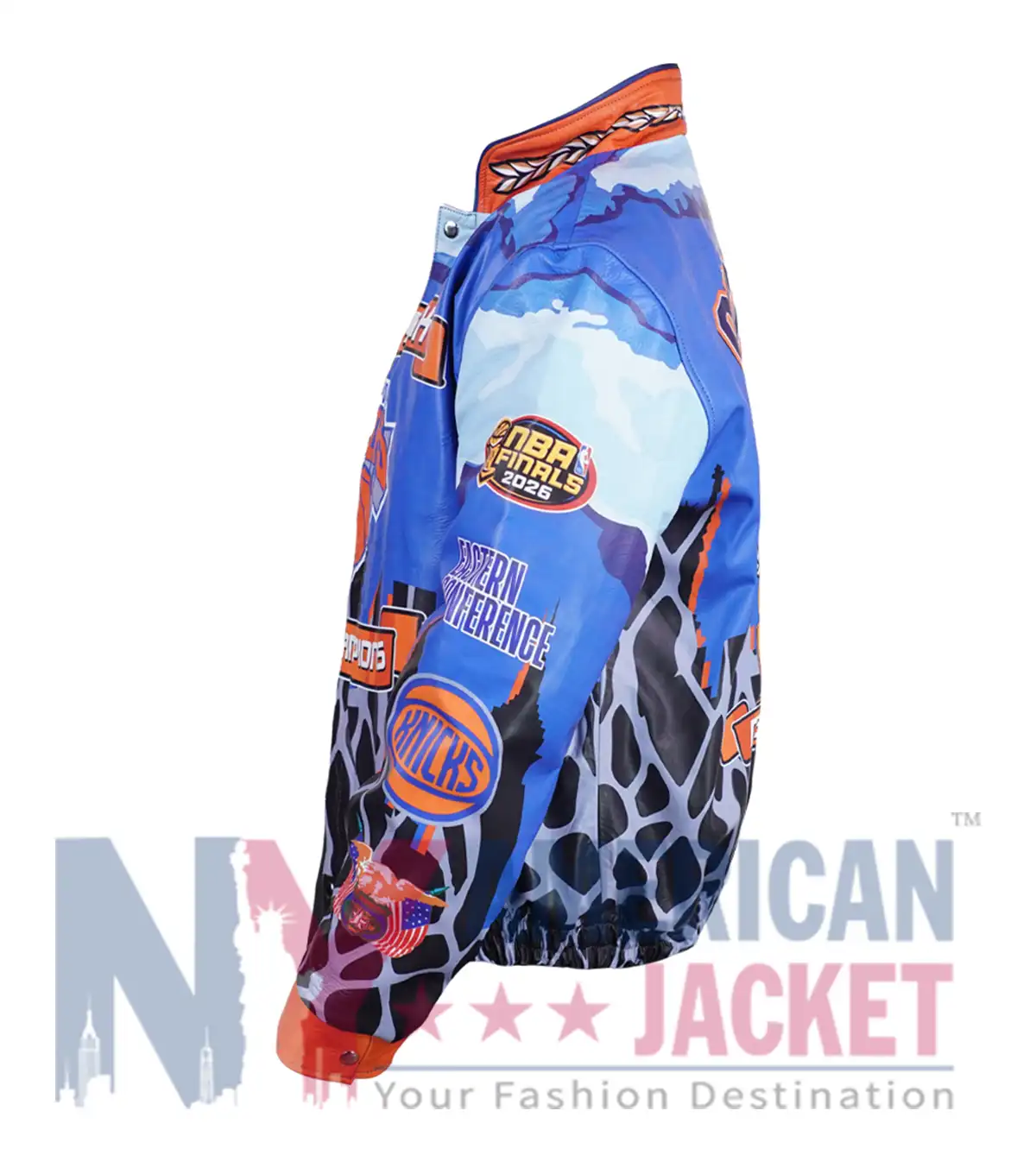 New York Knicks Inspired Jeff Hamilton Multicolor Leather Jacket with full sleeves and premium detailing