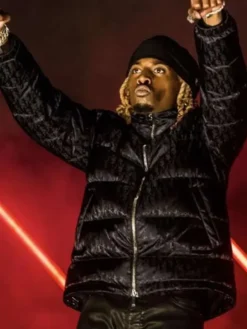 Play­boi Car­ti Black Puffer Jacket Front