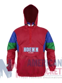 Pokémon Hoenn Region Starter Red Pullover Jacket front view with hooded collar design