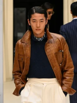 Polo Ralph Lauren SS27 Brown Croc Leather Jacket