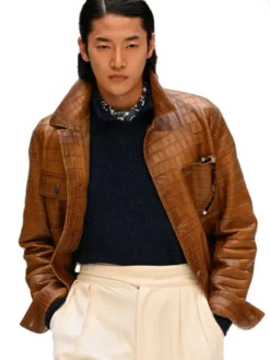 Polo Ralph Lauren SS27 Brown Leather Croc Jacket